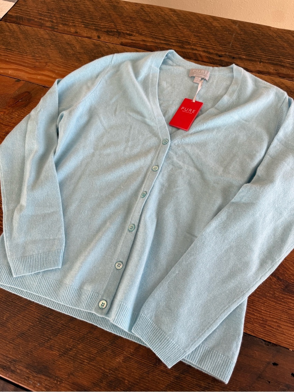 PURE Collection Light Pastel Blue V-Neck Cashmere Blend Cardigan